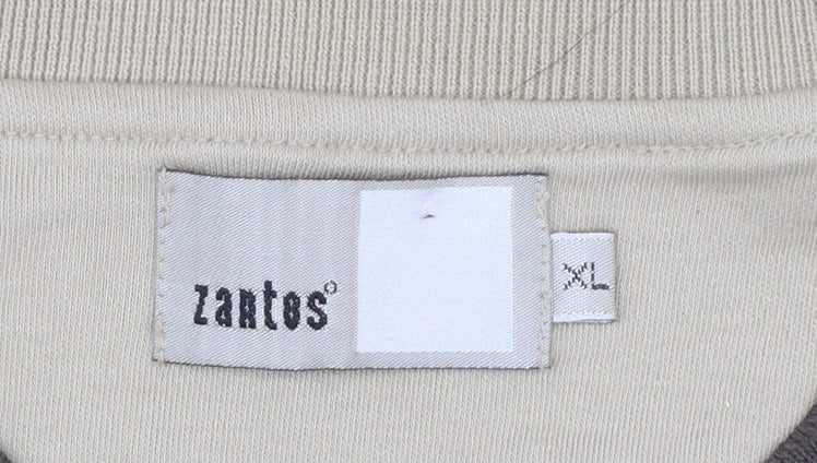 Zantos Men Beige V-Neck Short Sleeve Cotton Blend T-Shirt XL