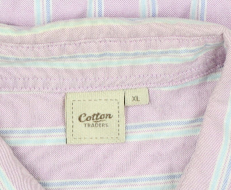 Cotton Traders Men’s Purple Striped Short Sleeve Button-Up Shirt XL