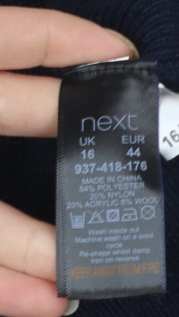 Next Women’s Blue Ruffle Knit Tunic Jumper Size 16 3/4 Sleeve