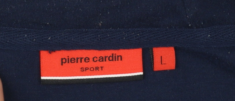 Pierre Cardin Mens Blue Full Zip Hoodie L Geometric Sport Style
