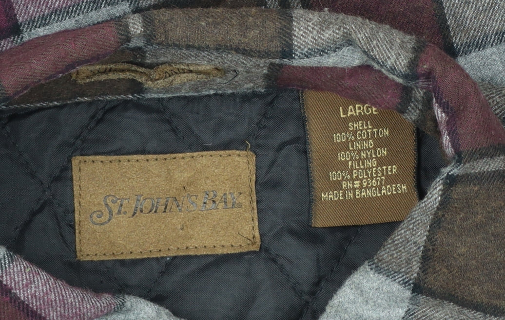 St. John's Bay Men's Brown Plaid Flannel Lined Shirt Size L