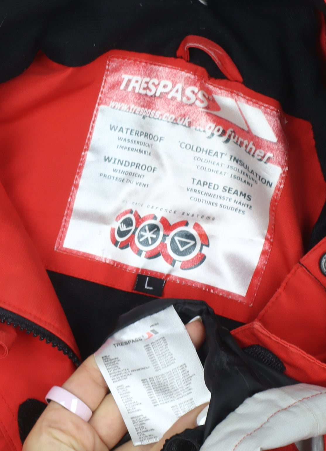 Trespass Men Red Hooded Waterproof Parka Jacket Size L Winter Outdoor