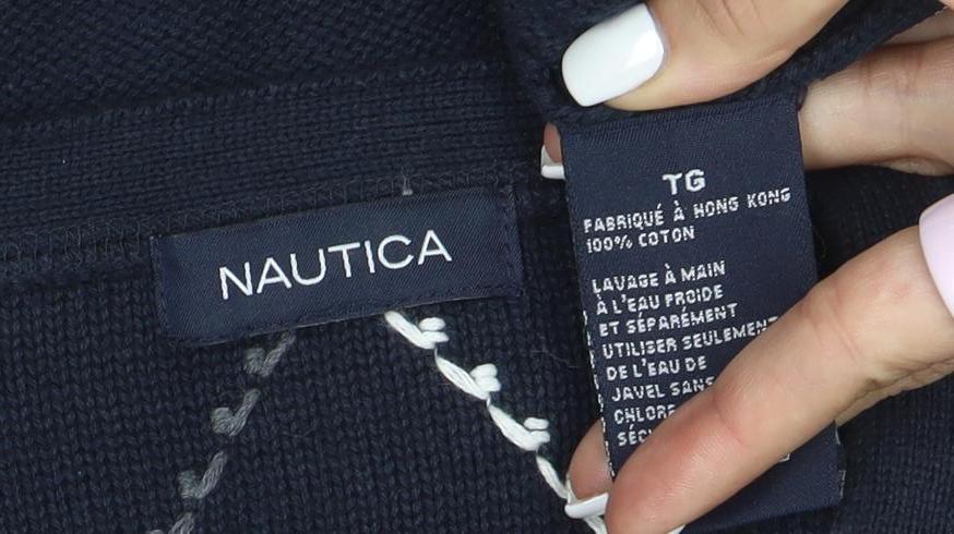 Nautica Men’s Blue Argyle V-Neck Cotton Jumper Size L