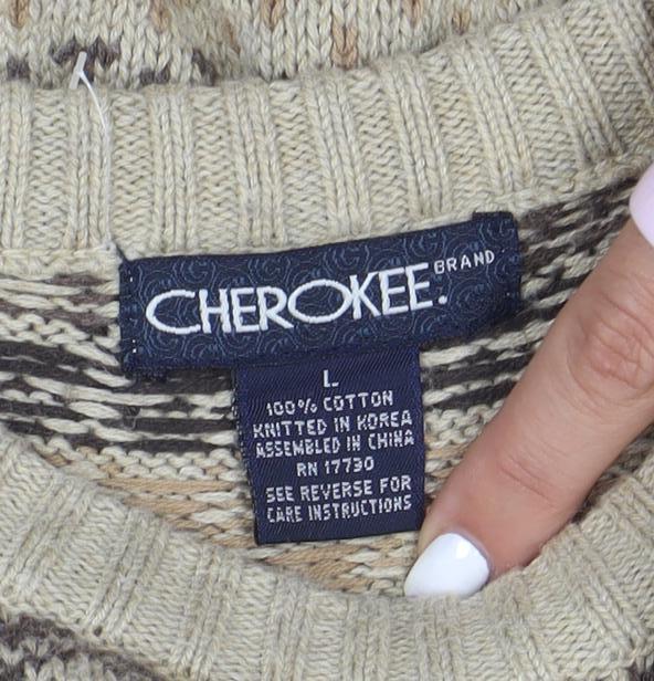 Cherokee Men's Beige Fair Isle Cotton Pullover Jumper Size L