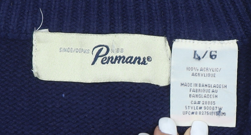 Penmans Mens Blue Striped 1/2 Zip High Neck Acrylic Jumper Size L
