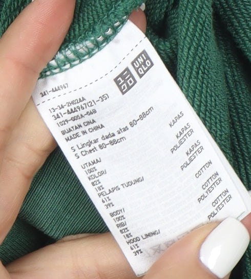 Uniqlo Boys Green Cotton Pullover Hoodie Size S - Casual Classic Style