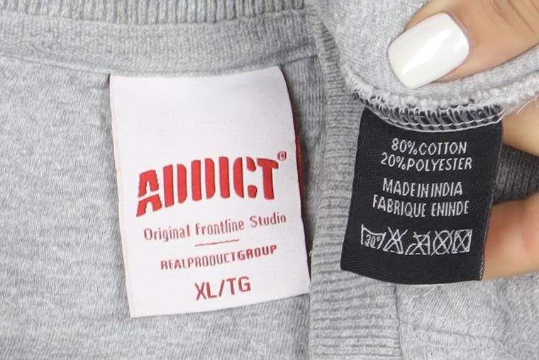 Addict Men's Grey XL Pullover Crew Neck Sweatshirt with Zip Pocket