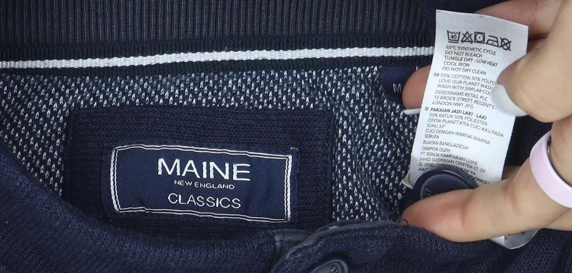 Maine New England Men's Blue Henley Sweatshirt L Classic Style