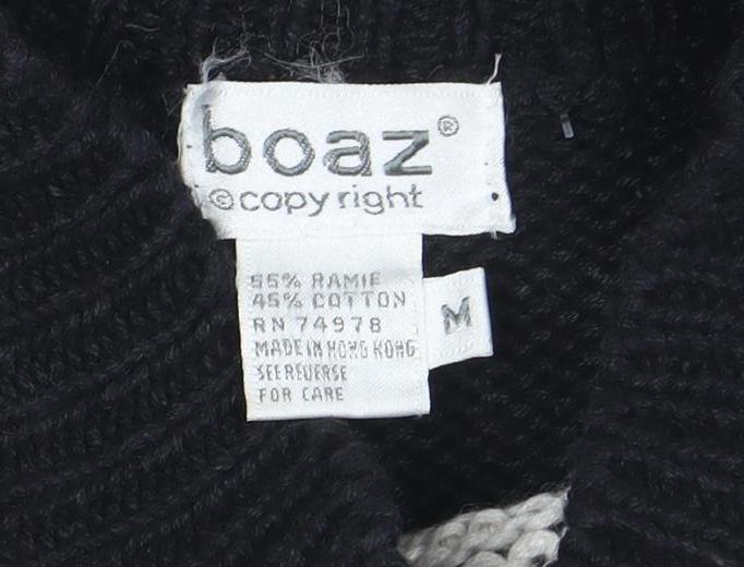 Boaz Womens Black Floral Mock Neck Chunky Knit Jumper Size M