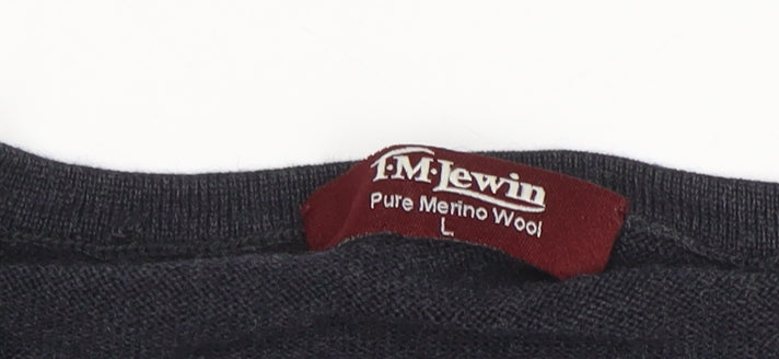 T.M. Lewin Men’s Black Merino Wool V-Neck Jumper L
