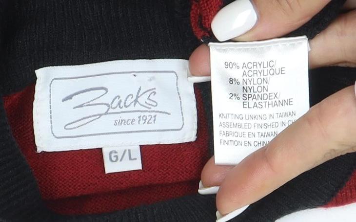 Eddie Bauer Womens Red Black Roll Neck Striped Jumper Size 6