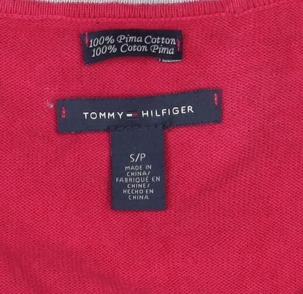 Tommy Hilfiger Womens Red Argyle V-Neck Jumper Size S 100% Cotton