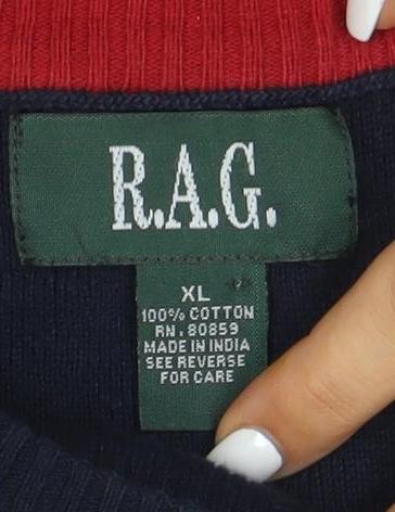 RAG Men's Blue XL Cotton Crew Neck Pullover Jumper