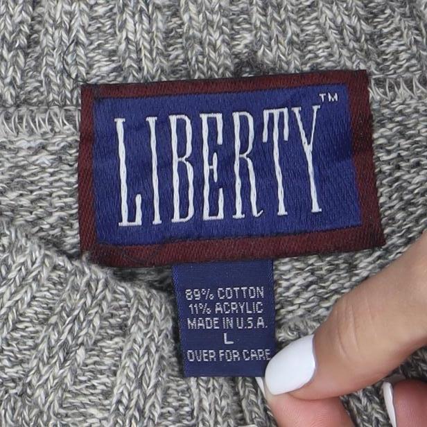 Liberty Men's Grey Fair Isle Cotton Knit Jumper Size L