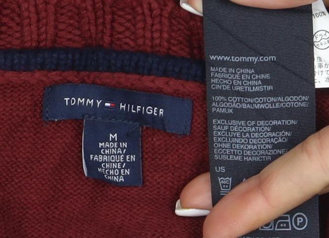 Tommy Hilfiger Women Burgundy M Cable-Knit Crew Neck Jumper