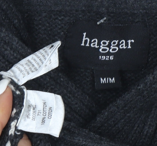 Haggar Men's Grey Fair Isle Shawl Neck Cotton Jumper Size M