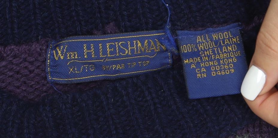 Wm Fleishman Mens Grey Fair Isle Wool Chunky Knit XL Jumper