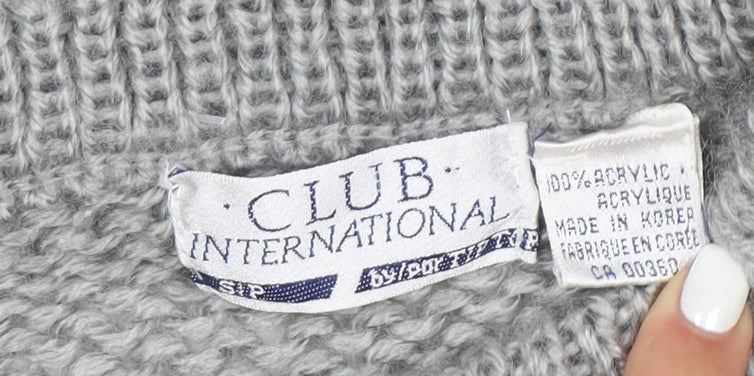 Club International Men's Grey Chunky Knit Geometric Pullover Jumper S