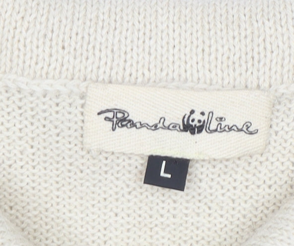 Panda Line Men's Beige Wool Henley Jumper L Geometric Knit
