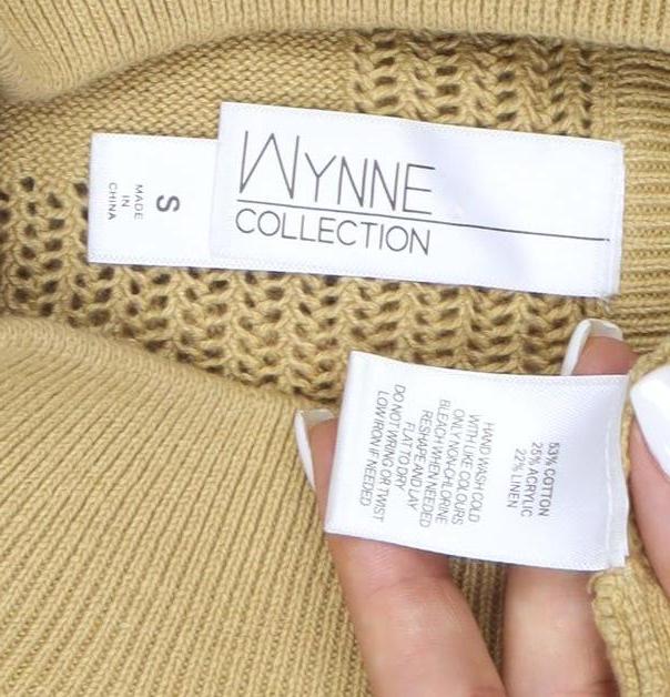 Wynne Collection Women Beige High Neck Full Zip Knit Jumper Size S