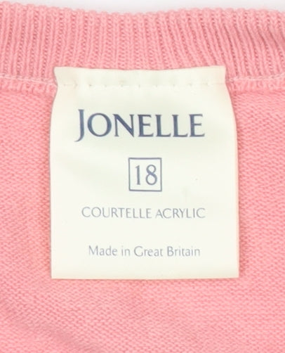 Jonelle Womens Pink Acrylic Button Cardigan Size 18 Classic Knit
