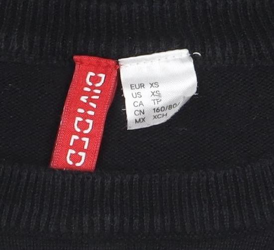 H&M Divided Womens Black XS Knit Pullover Jumper Crew Neck 'Lazy Monday Daze'