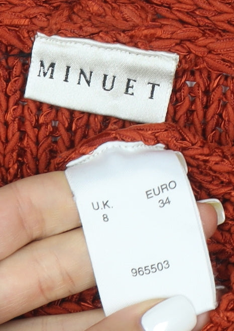 Minuet Women’s Orange Chunky Knit Cardigan UK 8 V-Neck Long Sleeve