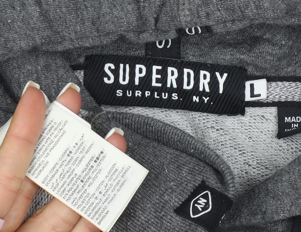 Superdry Men’s Grey Pullover Hoodie L Graphic Print Hooded Sweatshirt