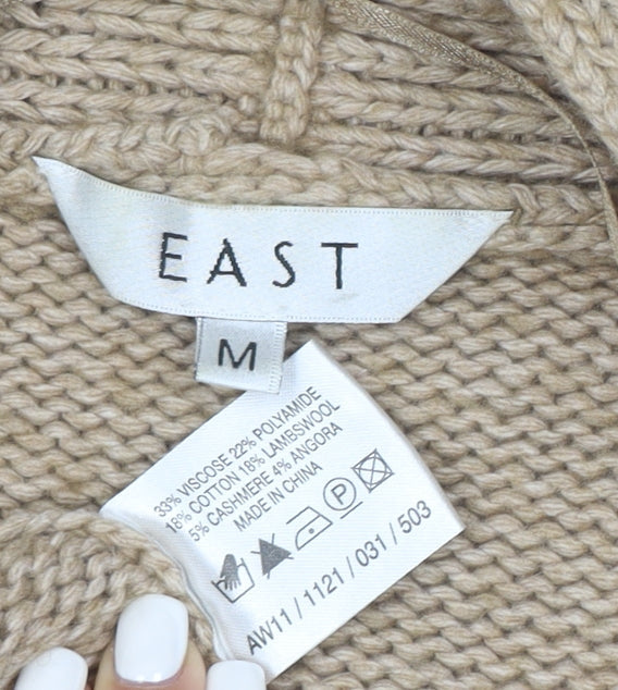 East Women Beige Cable Knit Short Sleeve Open Cardigan M