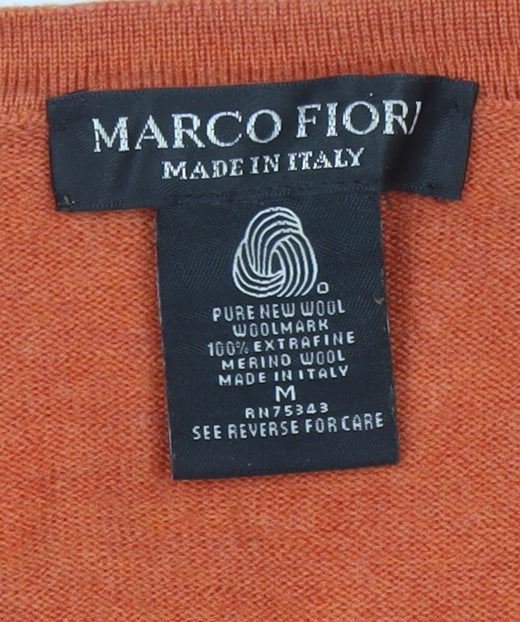 Marco Fiori Men's Orange Merino Wool V-Neck Jumper M