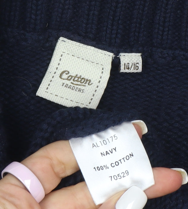 Cotton Traders Womens Navy Blue Long Sleeve Shawl Collar Cardigan Size 14
