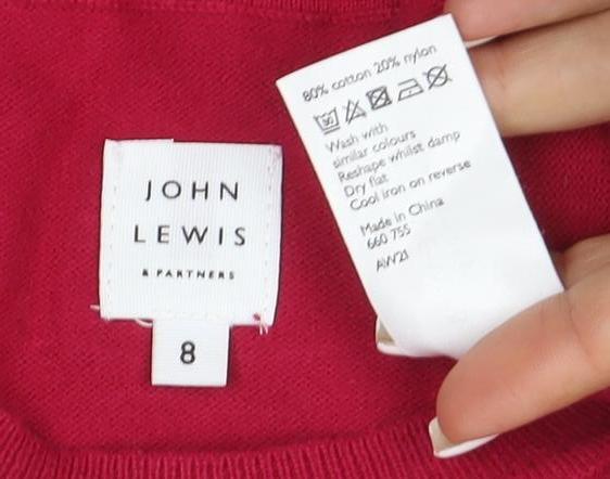 John Lewis Women Red Crew Neck Cotton Jumper Size 8 Classic Style