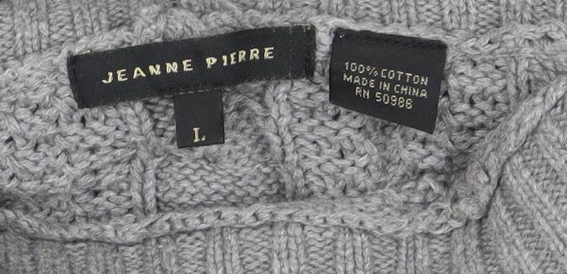 Jeanne Pierre Women's Grey Cable-Knit Mock Neck Cotton Jumper L