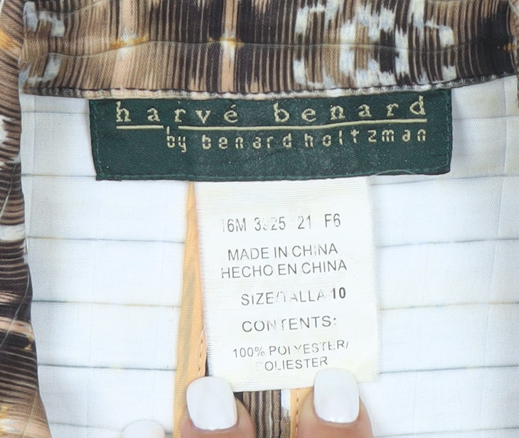 Harvé Benard Women Brown Ikat Print Blazer Size 10 Polyester Jacket