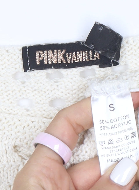 Pink Vanilla Women Ivory Crochet Knit Cropped Long Sleeve Blouse Size S
