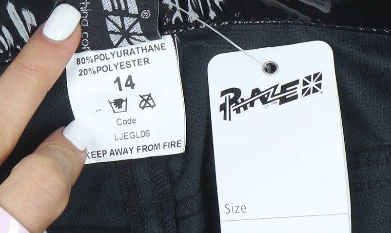 Phaze Womens Black Faux Leather Slim Fit Jeans Size 14 Gothic Rock Style
