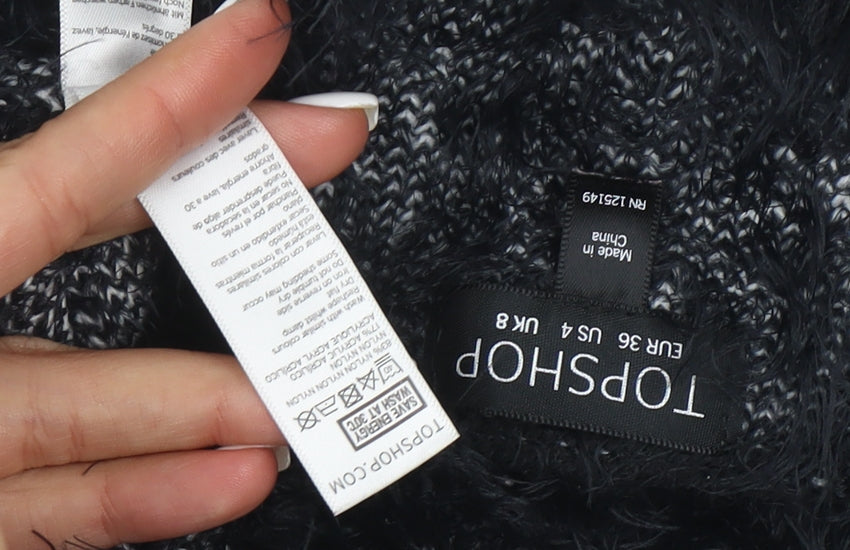 Topshop Women’s Black Snowflake Fuzzy Knit Jumper Size 8