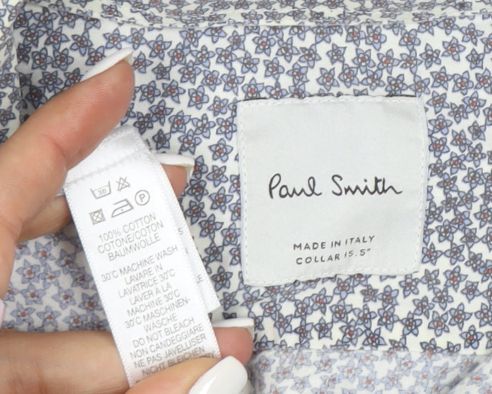 Paul Smith Men Blue Floral Cotton Button-Up Long Sleeve Shirt 15.5 Collar