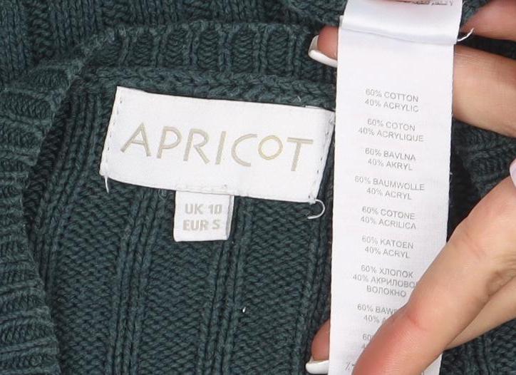 Apricot Women’s Green V-Neck Ribbed Knit Long Sleeve Jumper Size S