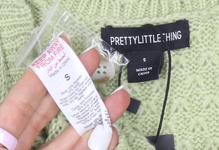 PrettyLittleThing Womens Green Sleeveless V-Neck Knit Cardigan S