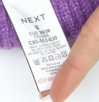 Next Women's Purple Wool Henley Roll Neck Jumper Size S