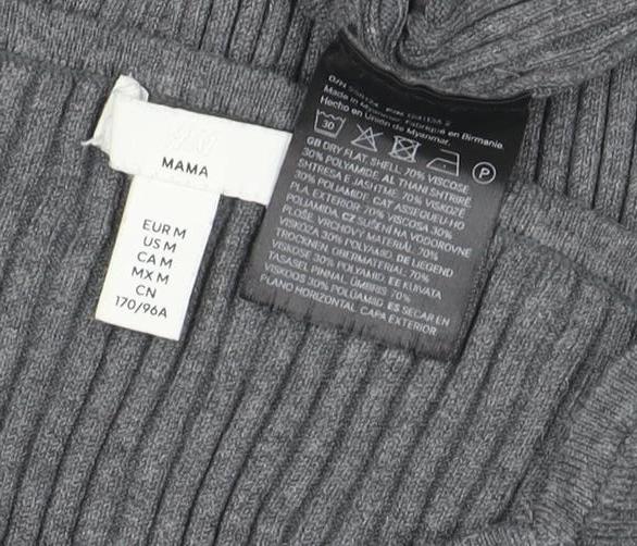 H&M Women Grey Long Sleeve Ribbed Knit Bodycon Midi Dress M