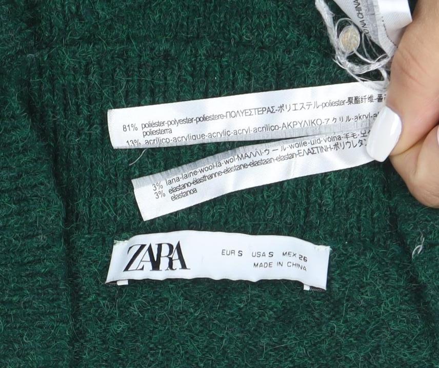 Zara Women Green Knit Scoop Neck Pullover Jumper Size S