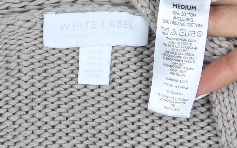 The White Company Women Beige Cotton Knit V-Neck Cardigan Medium