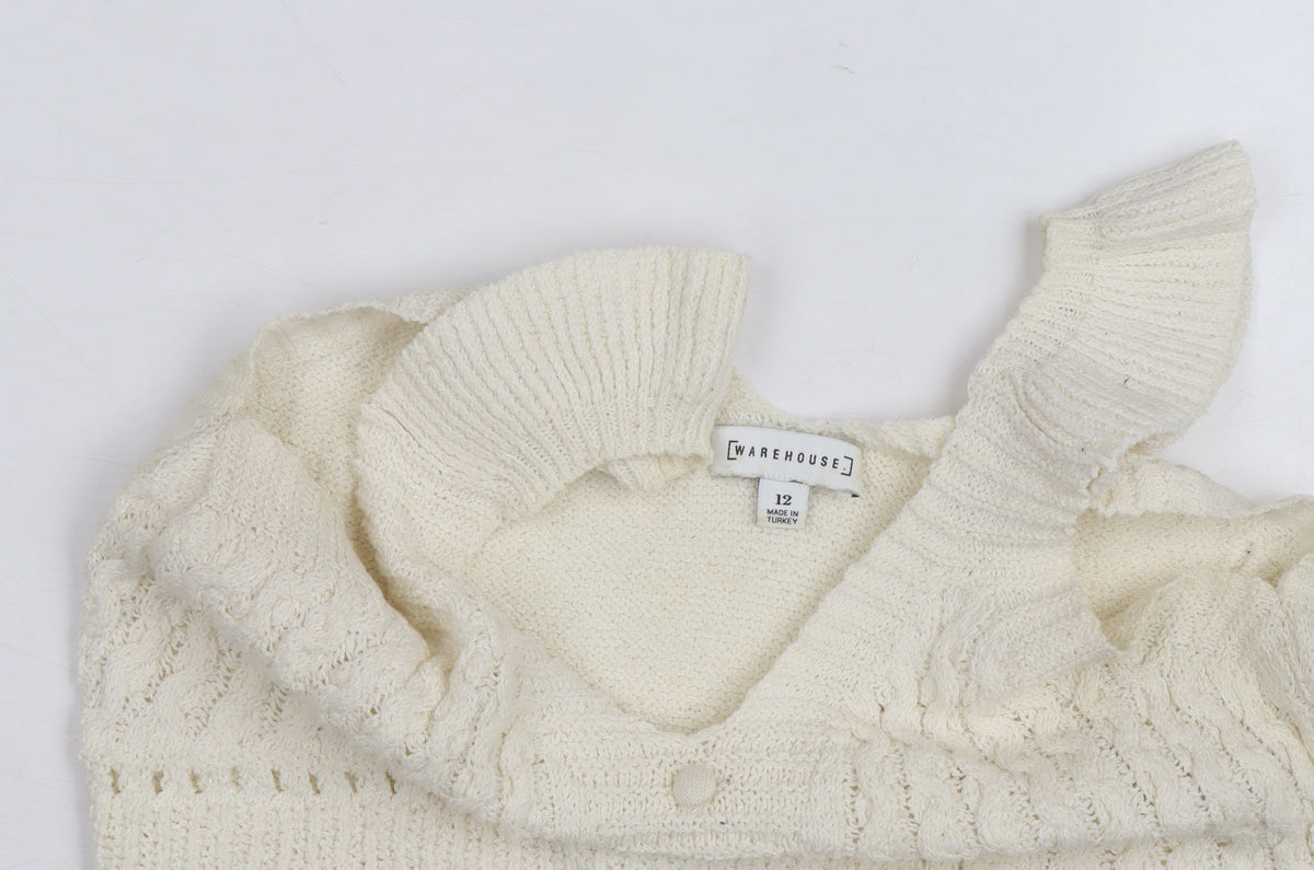 Warehouse Women’s Ivory Cropped Knit Tank Top Size 12 Cotton Blend