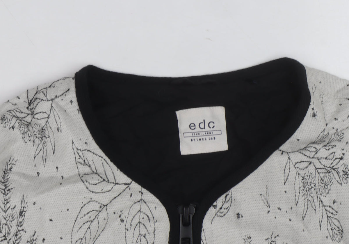 EDC Women's Grey Floral Bomber Jacket Size L Zip Front Casual