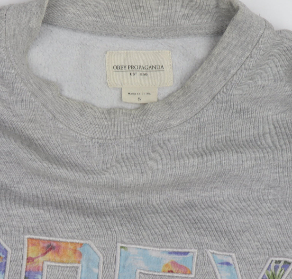 Obey Men's Grey Crew Neck Graphic Print Sweatshirt Size S