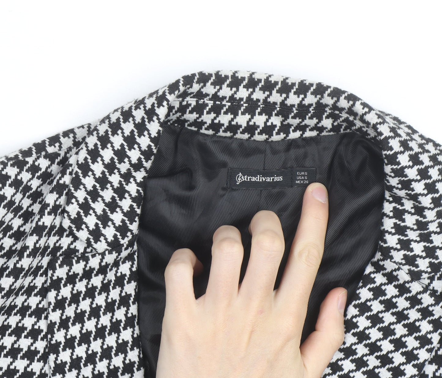 Stradivarius Women's Black Houndstooth Blazer Size 8 Classic Style