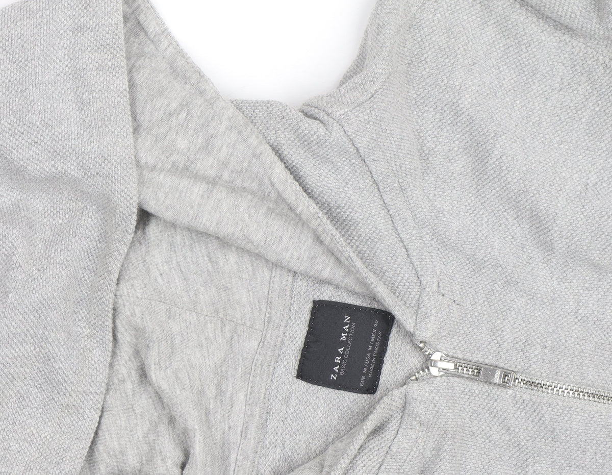 Zara Man Grey Full Zip Hoodie Men's M Lightweight Cotton Blend
