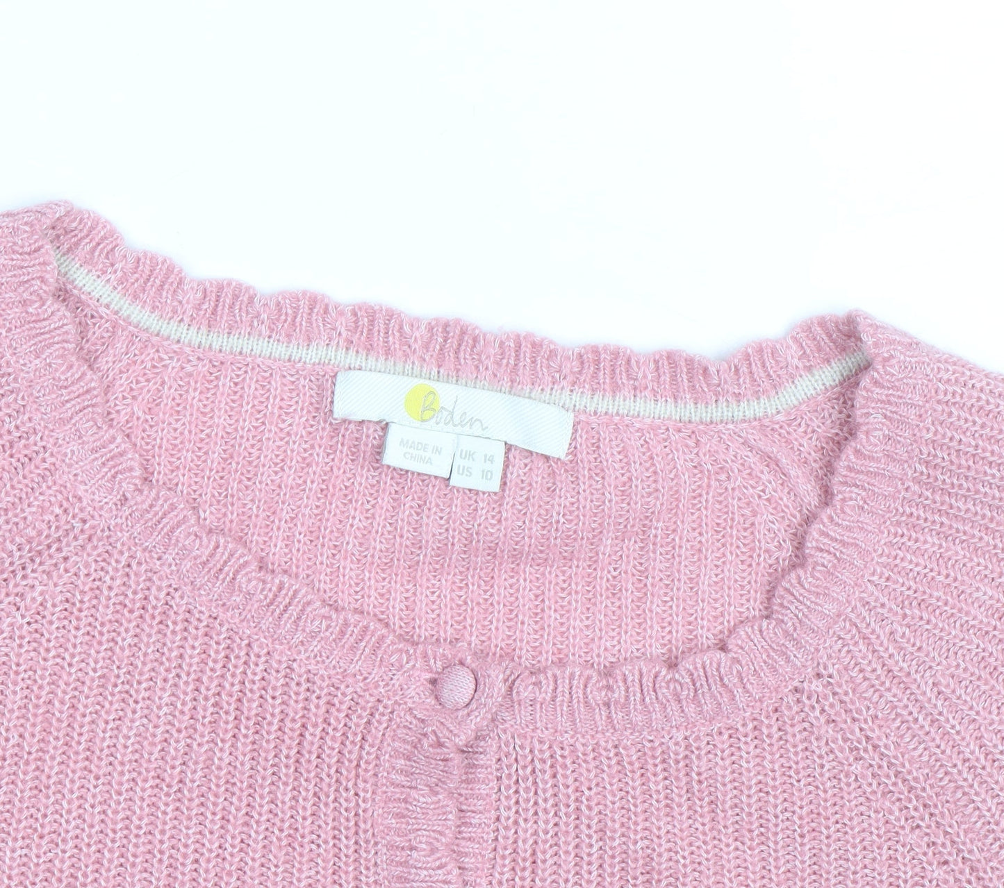Boden Women Pink Cardigan UK 14 Crew Neck Long Sleeve Knitwear